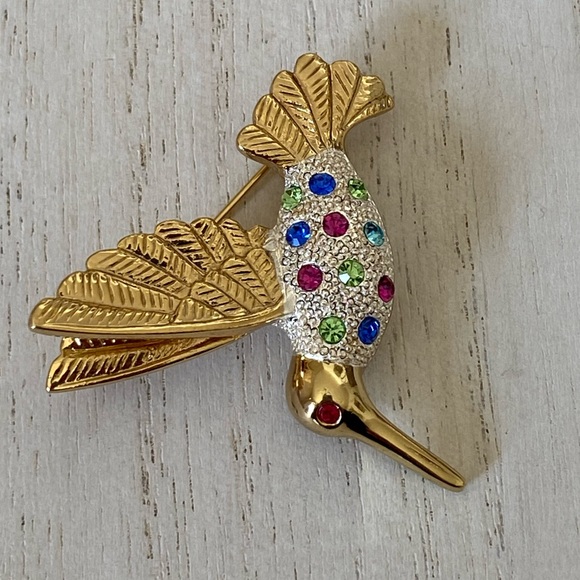 FUN vintage PREMIER DESIGNS multicolor gemstone HUMMINGBIRD BROOCH - Picture 10 of 10
